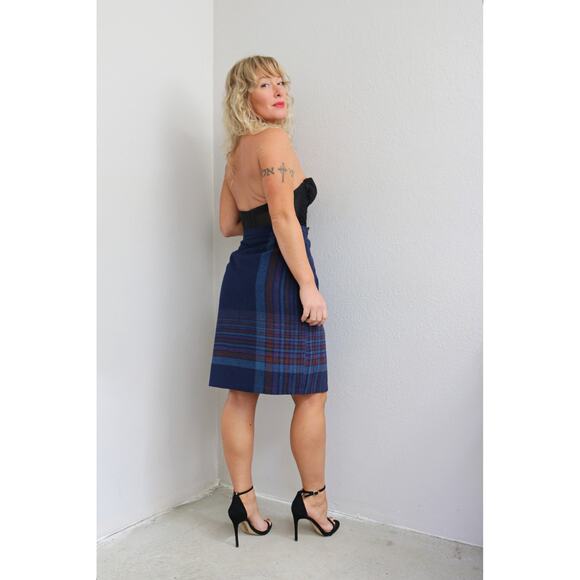 1980's Vintage Navy & Lavender Autumn Stripe Skirt ~ Women's LG XL 33" Waist - Picture 6 of 9